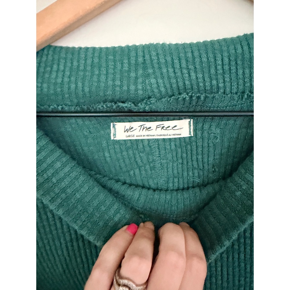 Free People We The Free Moon Daisy Teal Green Waffle Knit Poncho Top Large - Picture 4 of 7